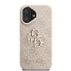Rožinis dėklas Apple iPhone 16 telefonui "Guess PU 4G Metal Logo Stand Camera Frame Case"