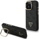 Juodas dėklas Apple iPhone 15 Pro telefonui "Guess PU 4G Strass Triangle Logo Stand Camera Frame MagSafe Case"