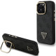 Juodas dėklas Apple iPhone 15 Pro Max telefonui "Guess PU 4G Strass Triangle Logo Stand Camera Frame MagSafe Case"