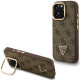 Rudas dėklas Apple iPhone 15 Pro telefonui "Guess PU 4G Strass Triangle Logo Stand Camera Frame MagSafe Case"