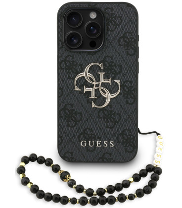 Juodas dėklas Apple iPhone 15 Pro telefonui "Guess PU 4G Metal Logo Strap Case"