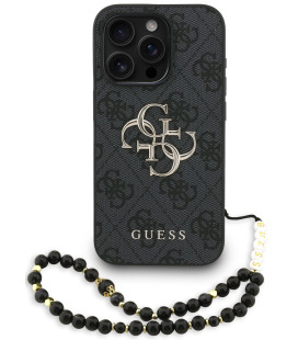 Juodas dėklas Apple iPhone 15 Pro Max telefonui "Guess PU 4G Metal Logo Strap Case"