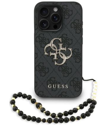 Juodas dėklas Apple iPhone 15 Pro Max telefonui "Guess PU 4G Metal Logo Strap Case"