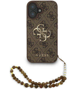 Rudas dėklas Apple iPhone 16 telefonui "Guess PU 4G Metal Logo Strap Case"