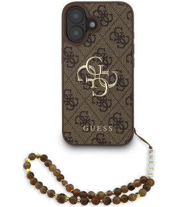 Rudas dėklas Apple iPhone 16 telefonui "Guess PU 4G Metal Logo Strap Case"