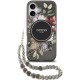 Juodas dėklas Apple iPhone 17 telefonui "Guess IML Flowers Strap MagSafe Case"
