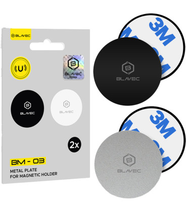 Juodas / Sidabrinis Metalinių plokštelių komplektas magnetiniams telefonų laikikliams "Blavec BM-03"
