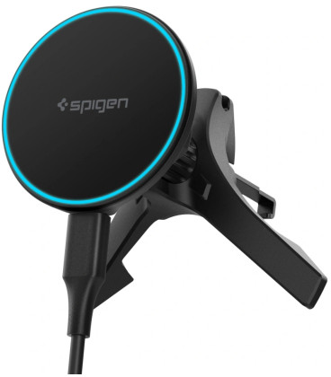 Juodas automobilinis telefono laikiklis su Qi2 15W belaidžio krovimo funkcija "Spigen EV15MAQ Essential"