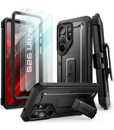 Juodas dėklas Samsung Galaxy S26 Ultra telefonui "Supcase Unicorn Beetle Pro & TG 2-Set"