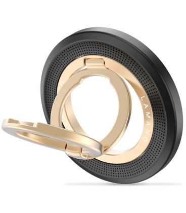 Juodas / auksinės spalvos žiedas - stovas telefonui su laikikliu pirštui "Tech-Protect MMR700 Lamano Magnetic Magsafe"