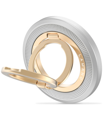 Pilkas / auksinės spalvos žiedas - stovas telefonui su laikikliu pirštui "Tech-Protect MMR700 Lamano Magnetic Magsafe"