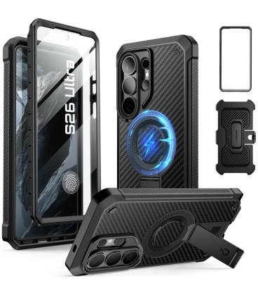 Juodas (Aramid) dėklas Samsung Galaxy S26 Ultra telefonui "Supcase Unicorn Beetle Pro 2-Set"