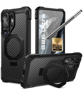 Juodas (Aramid) dėklas Samsung Galaxy S26 Ultra telefonui "Supcase UB Grip Mag Magsafe"