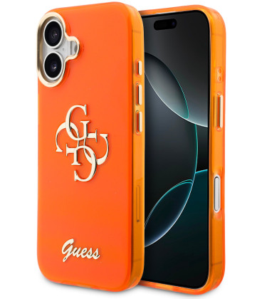 Oranžinis dėklas Apple iPhone 17 telefonui "Guess IML 4G Script Metal Logo Case"