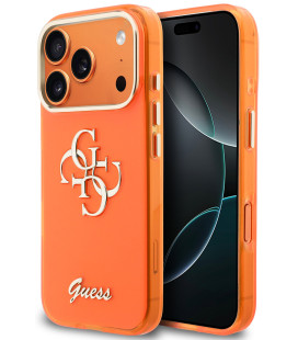 Oranžinis dėklas Apple iPhone 17 Pro telefonui "Guess IML 4G Script Metal Logo Case"