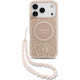 Rožinis dėklas Apple iPhone 17 Pro telefonui "Guess IML Flowers Allover Strap MagSafe Case"
