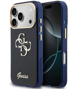 Mėlynas dėklas Apple iPhone 17 Pro telefonui "Guess IML 4G Script Metal Logo Case"