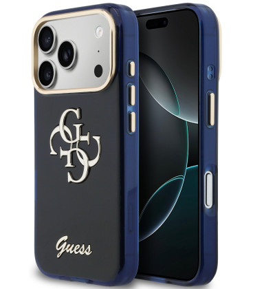 Mėlynas dėklas Apple iPhone 17 Pro Max telefonui "Guess IML 4G Script Metal Logo Case"