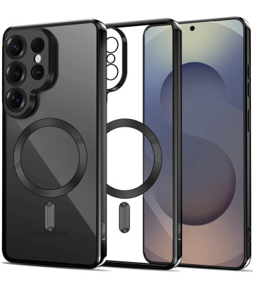 Juodas (Shiny) / skaidrus dėklas Samsung Galaxy S26 Ultra telefonui "Tech-Protect MagFlex Magsafe"
