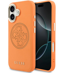 Oranžinis dėklas Apple iPhone 17 telefonui "Guess PU Perforated 4G Logo MagSafe Case"