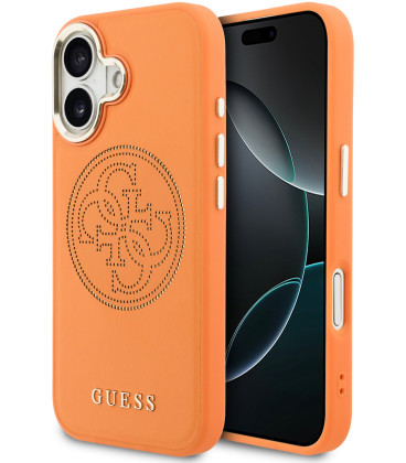 Oranžinis dėklas Apple iPhone 17 telefonui "Guess PU Perforated 4G Logo MagSafe Case"