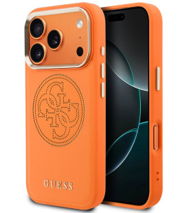 Oranžinis dėklas Apple iPhone 17 Pro telefonui "Guess PU Perforated 4G Logo MagSafe Case"