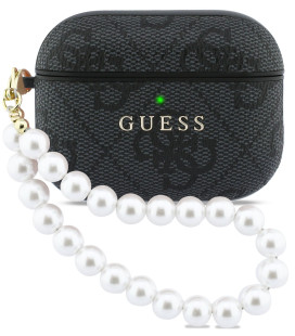 Juodas dėklas Apple Airpods Pro 3 ausinėms "Guess PU 4G Classic Logo Pearl Strap Case"