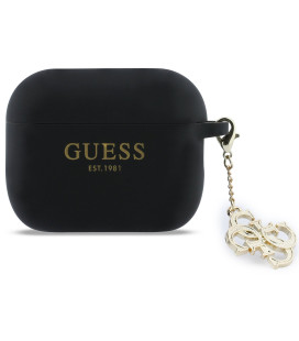 Juodas dėklas Apple Airpods Pro 3 ausinėms "Guess 4G Charm Silicone Case"