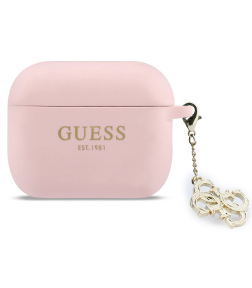Rožinis dėklas Apple Airpods Pro 3 ausinėms "Guess 4G Charm Silicone Case"