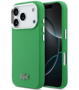 Žalias dėklas Apple iPhone 17 Pro telefonui "Lacoste PVC Iconic Petit Pique Metal Logo MagSafe Case"