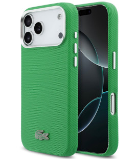 Žalias dėklas Apple iPhone 17 Pro Max telefonui "Lacoste PVC Iconic Petit Pique Metal Logo MagSafe Case"