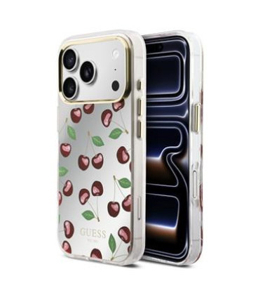 Veidrodinio efekto dėklas Apple iPhone 17 Pro Max telefonui "Guess PC/TPU Mirror Glitter Cherry MagSafe Case"