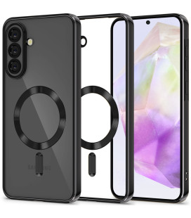 Juodas (Shiny) / skaidrus dėklas Samsung Galaxy A37 5G telefonui "Tech-Protect MagFlex Magsafe"