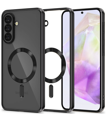 Juodas (Shiny) / skaidrus dėklas Samsung Galaxy A37 5G telefonui "Tech-Protect MagFlex Magsafe"