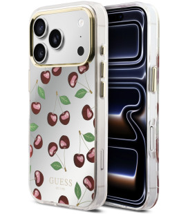 Veidrodinio efekto dėklas Apple iPhone 17 Pro telefonui "Guess PC/TPU Mirror Glitter Cherry MagSafe Case"
