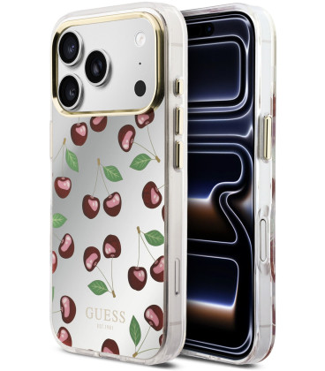 Veidrodinio efekto dėklas Apple iPhone 17 Pro telefonui "Guess PC/TPU Mirror Glitter Cherry MagSafe Case"