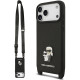 Juodas dėklas Apple iPhone 17 Pro Max telefonui "Karl Lagerfeld Saffiano Crossbody Strap Metal Karl and Choupette Case"