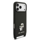 Juodas dėklas Apple iPhone 17 Pro Max telefonui "Karl Lagerfeld Saffiano Crossbody Strap Metal Karl and Choupette Case"