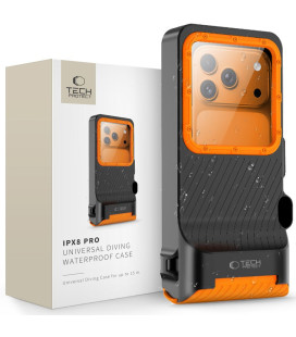 Juodas / oranžinis universalus telefono dėklas nardymui "Tech-Protect IPX8 Pro Diving Waterproof"