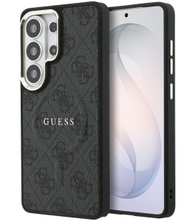 Juodas dėklas Samsung Galaxy S26 Ultra telefonui "Guess PU Leather 4G Gold Frame Magnetic Case"