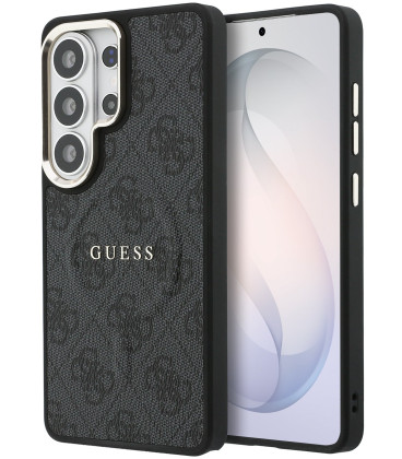 Juodas dėklas Samsung Galaxy S26 Ultra telefonui "Guess PU Leather 4G Gold Frame Magnetic Case"