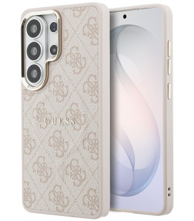 Rožinis dėklas Samsung Galaxy S26 Ultra telefonui "Guess PU Leather 4G Gold Frame Magnetic Case"