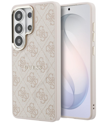 Rožinis dėklas Samsung Galaxy S26 Ultra telefonui "Guess PU Leather 4G Gold Frame Magnetic Case"