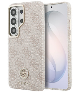 Rožinis dėklas Samsung Galaxy S26 Ultra telefonui "Guess PU Leather 4G Strass Logo Gold Frame Magnetic Case"