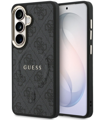 Juodas dėklas Samsung Galaxy S26 telefonui "Guess PU Leather 4G Gold Frame Magnetic Case"