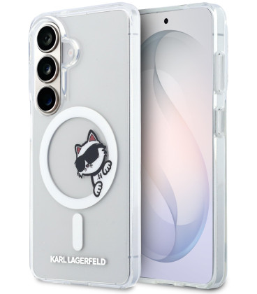 Skaidrus dėklas Samsung Galaxy S26 telefonui "Karl Lagerfeld IML Choupette Peekaboo Logo Magnetic Case"