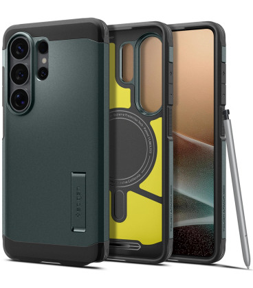 Žalias dėklas Samsung Galaxy S26 Ultra telefonui "Spigen Tough Armor MAG Magsafe"