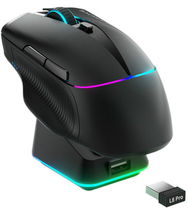 Juoda belaidė žaidimu pelė su pakrovimo stotele "Machenike L8 Pro Wireless Gaming Mouse"