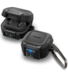 Matinis juodas dėklas Samsung Galaxy Buds 4 / 4 Pro ausinėms "Spigen Lock Fit"