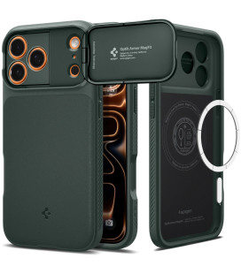 Žalias dėklas Apple iPhone 17 Pro / 18 Pro telefonui "Spigen Optik Armor MAG Magsafe"